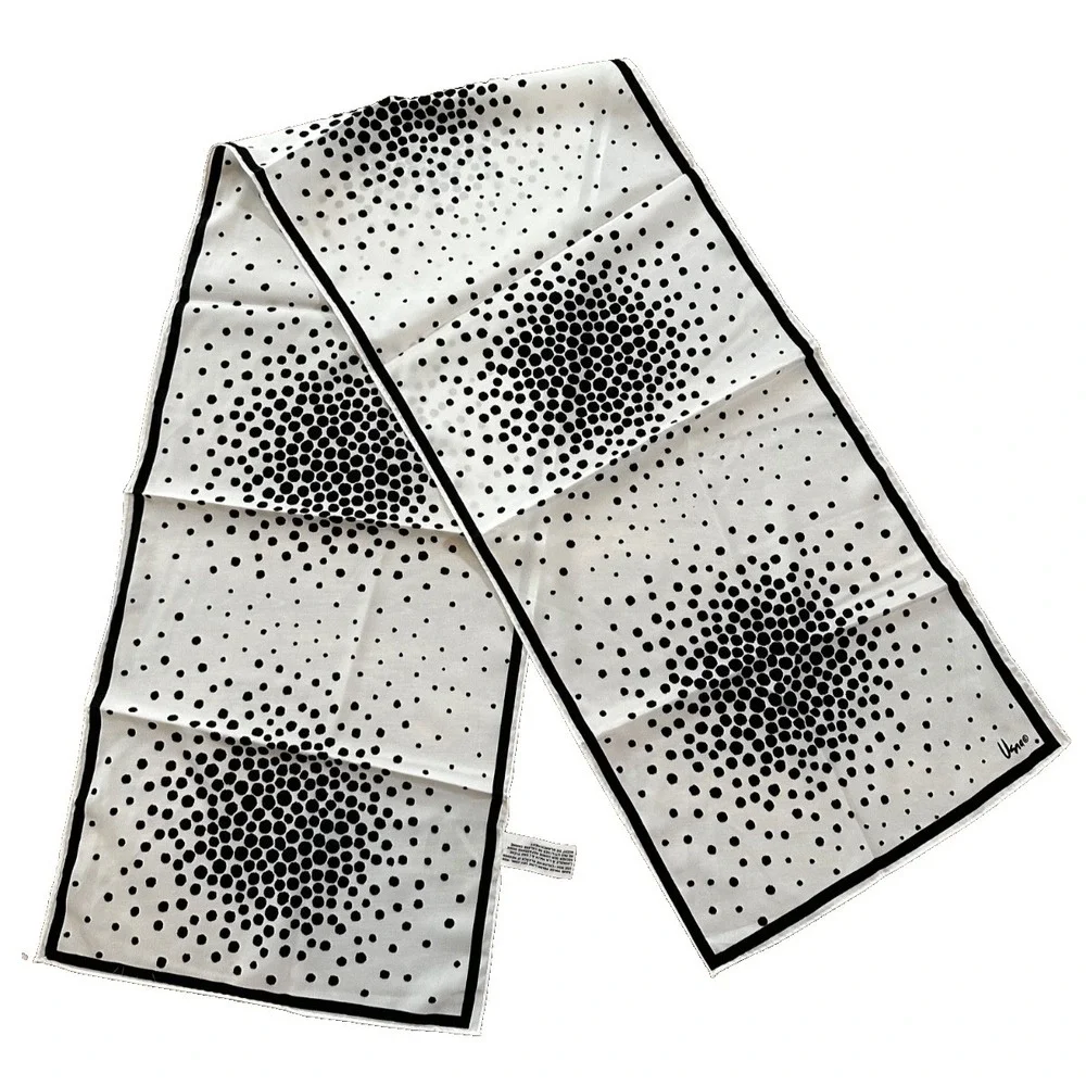 Vintage Veresa Vera Scarf Long Rectangle Black White Dots Retro Mod
